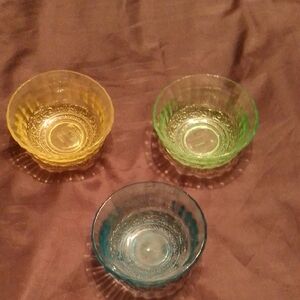 Set of Three Imitation Uranium Glass Custard Bowls